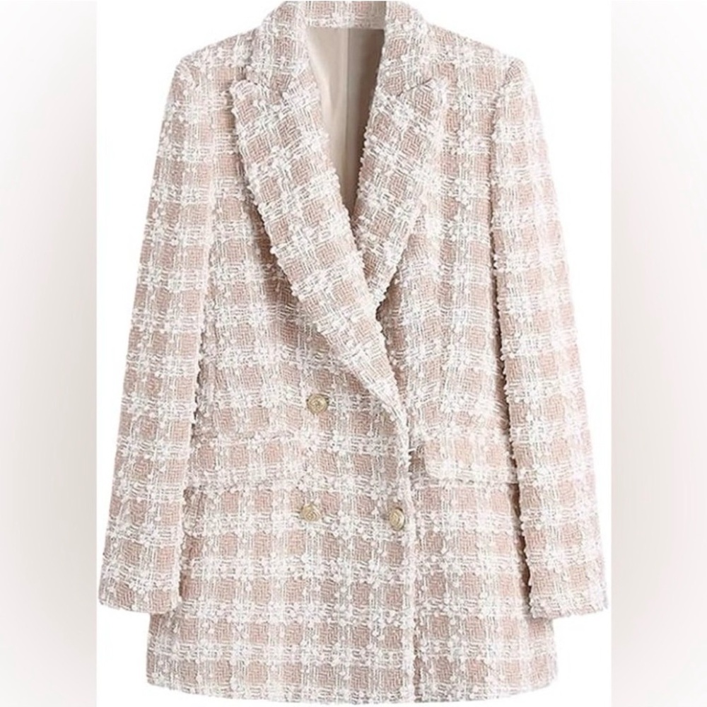 Zara Elegant Cream Tweed Women's Coat